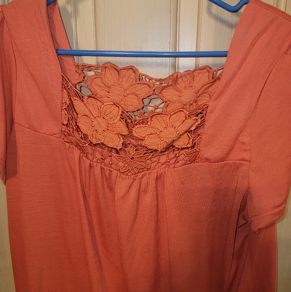 Womens Plus sz 18/20 orange floral lace Shirt LA Blues Deluxe - Picture 3 of 5